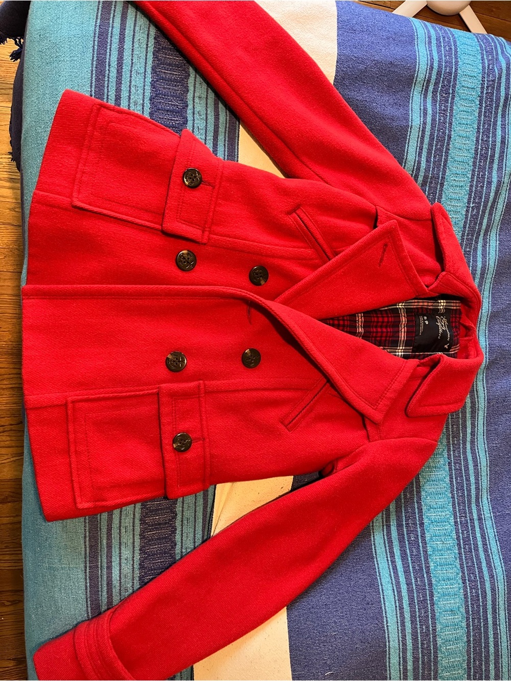 American Eagle Outfitters Red Double-Breasted Peacoat